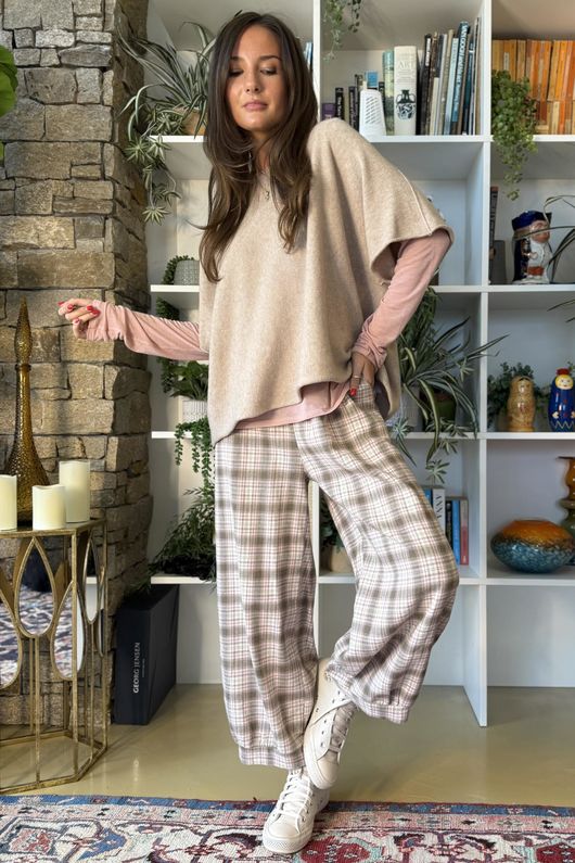 Patrick Plaid Brushed Cotton Demi Bloom Pant Mocha Blush